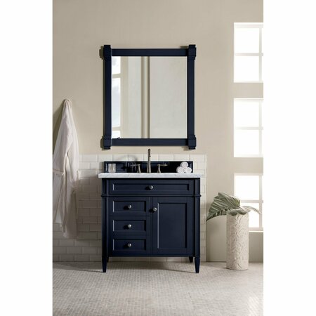 James Martin Vanities Brittany 36in Single Vanity, Victory Blue w/ 3 CM Carrara Marble Top 650-V36-VBL-3CAR